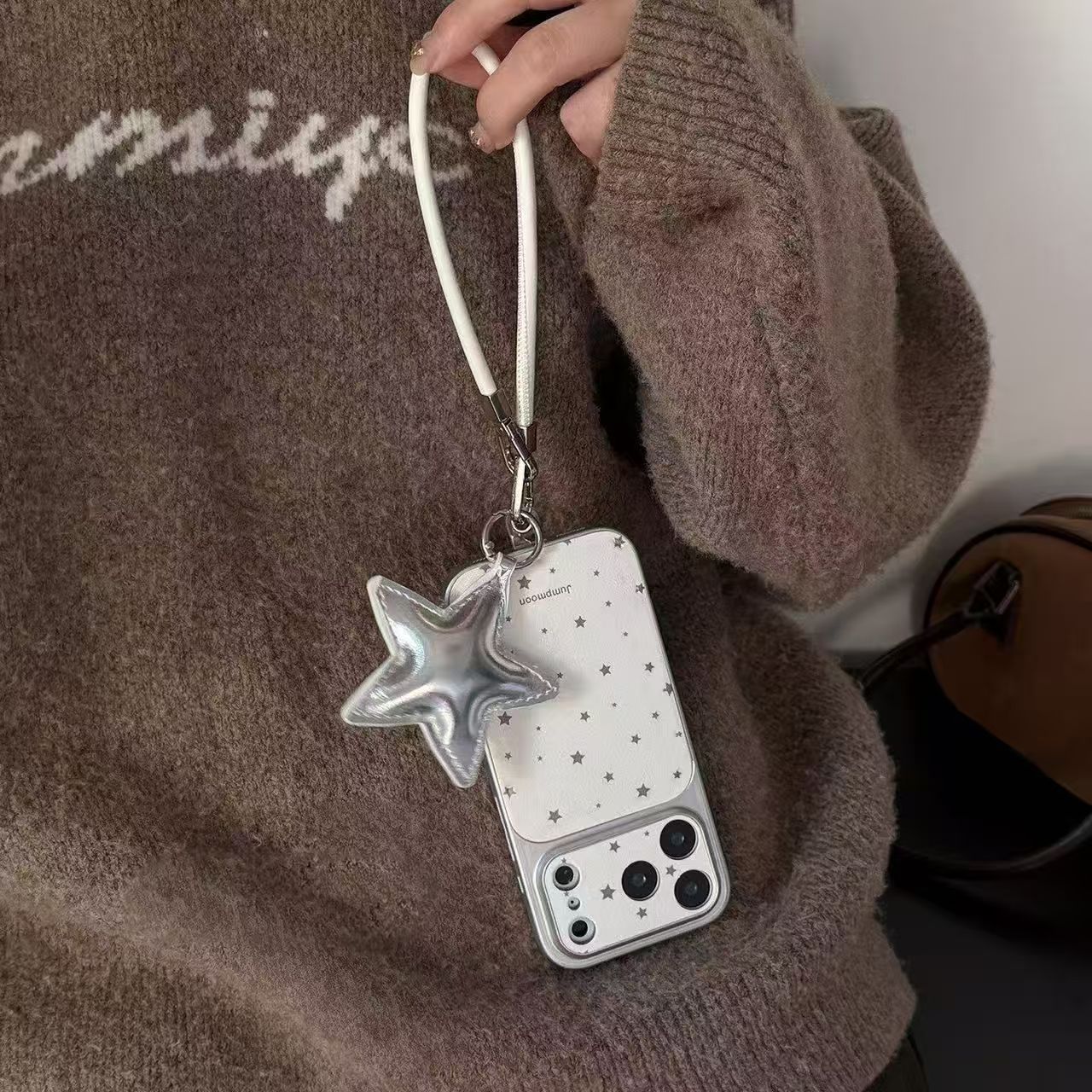 簡約星星掛件適用iPhone17PROMAX手機殼16/15/14/13皮紋12高級11
