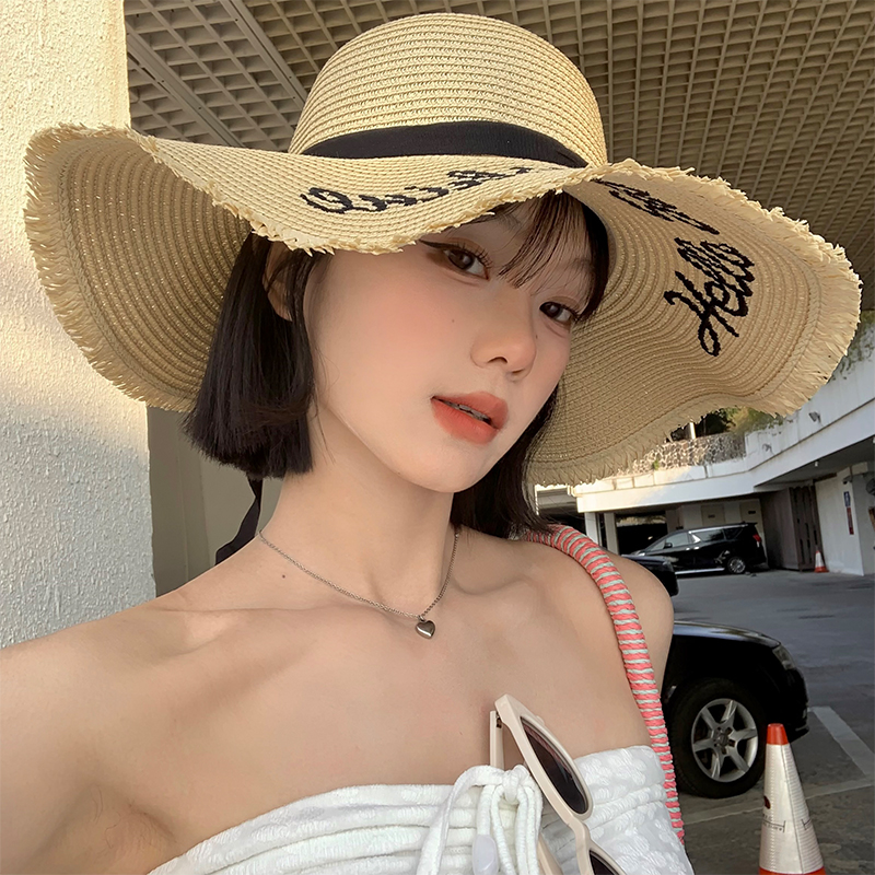 海邊度假大帽簷太陽帽女2026年春新款遮陽防曬帽子法式編織草帽潮