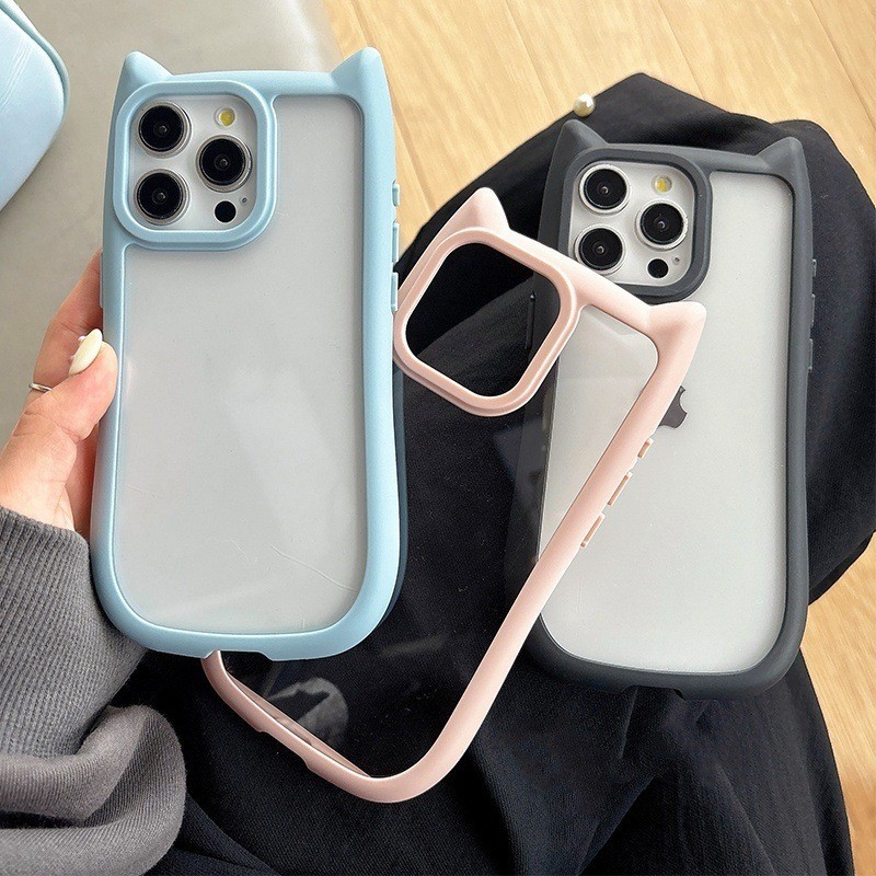 新款貓耳朵手機殼適用iphone18Promax凹槽殼滴膠DIY17手機殼16