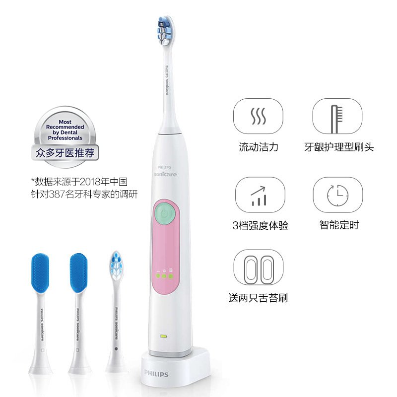 飛利浦 Sonicare HX6616/52 電動牙刷（白色＋粉色｜含旅行盒與雙舌苔刷頭）